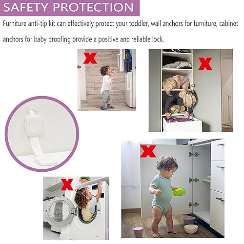 Miniatura 7 de Anclaje adhesivo mejorado para muebles sin taladro, correas ajustables para pared de muebles antipuntas para bebés y mascotas, paquete de 4