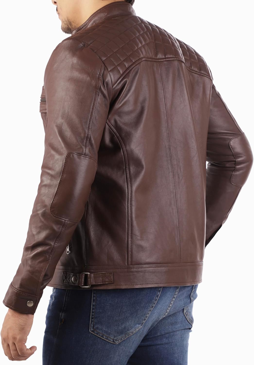Jild Signature Diamond Style Lambskin Leather Jacket Men - Premium Leather Café Racer Vintage Look Motorcycle Jacket Men - Image 4
