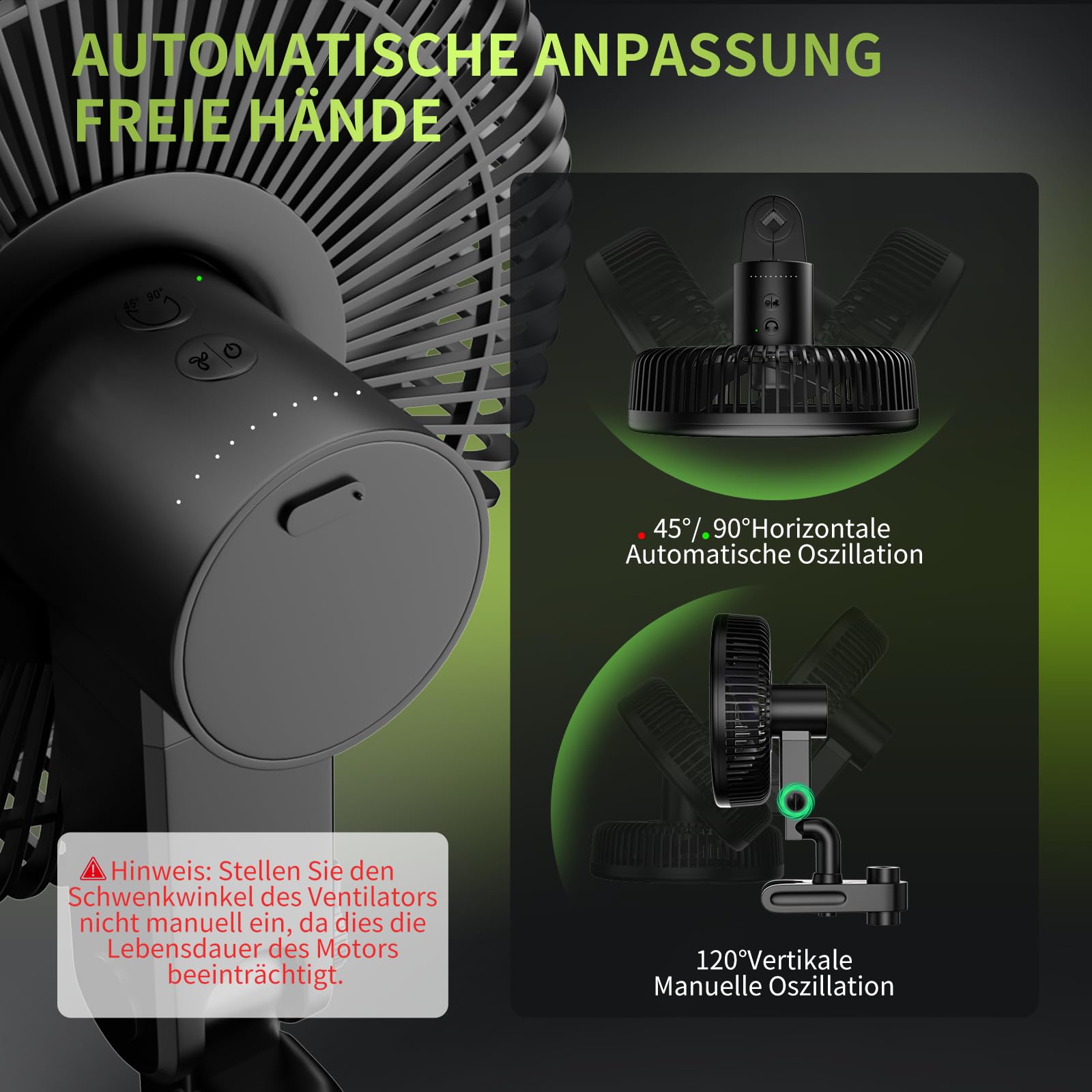 FanGoFast Grow Ventilatore con Clip 10W, Ventilatore Automazione Oscillante, EC Motore, 10 velocità Silenzioso Clip Fan per Grow Tent