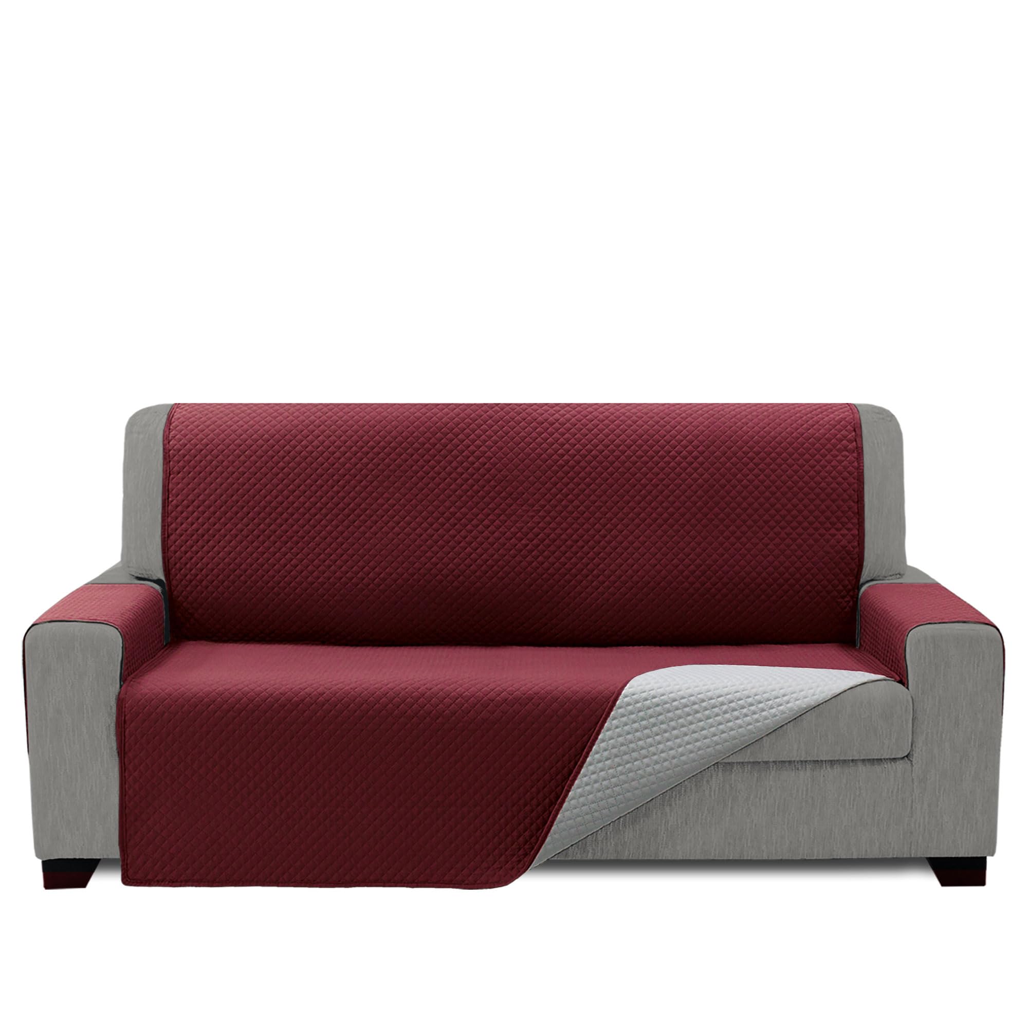 Cubre Sofá Acolchado 2 Plazas - 120 cm (Asiento) | Modelo REQUENA | Rojo - Gris Claro Reversible | Protector Compatible con Sofás Relax y Orejero | Loneta Lavable | Fabricado en España