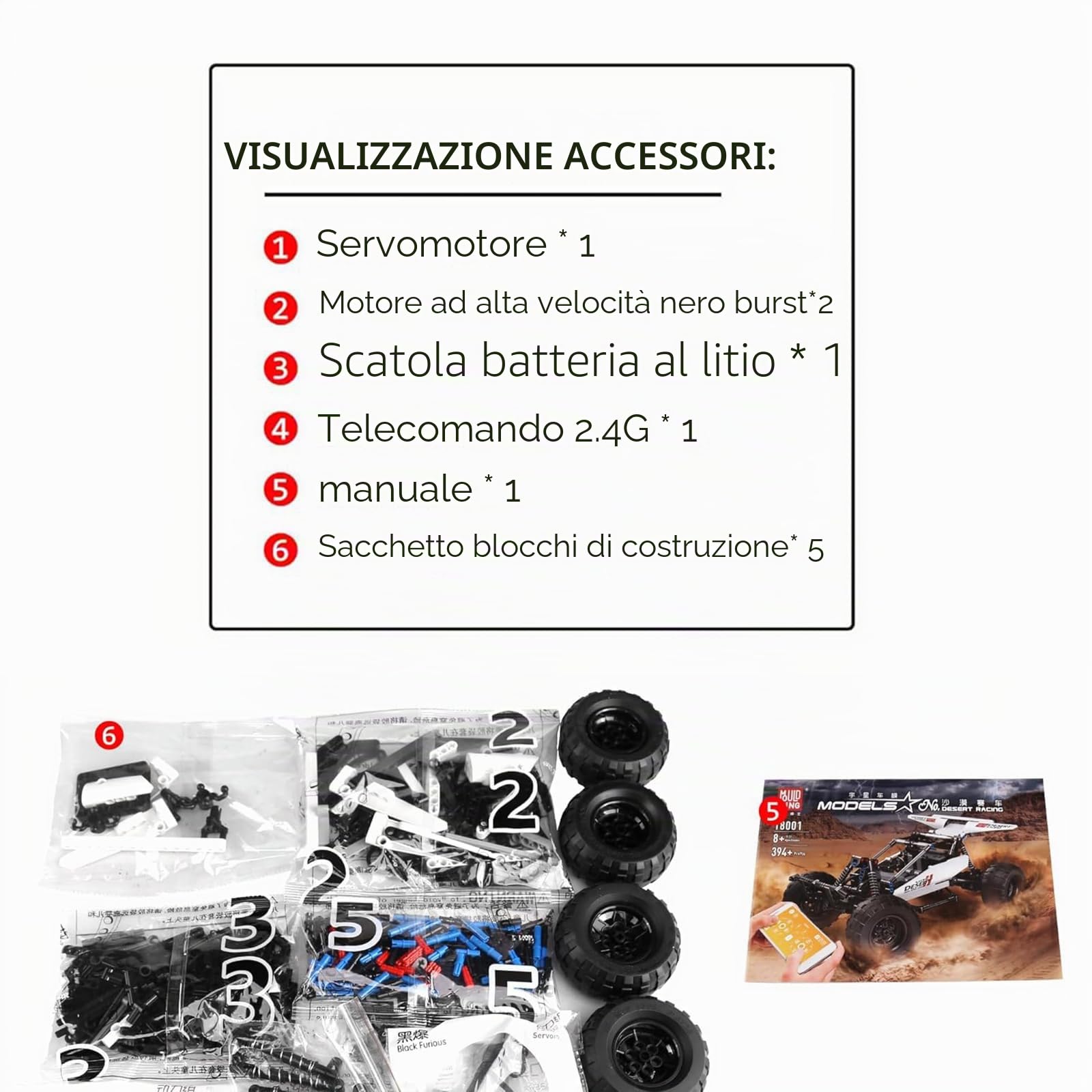 Mould King 18001 Technology - Macchina da corsa fuoristrada, 394 pezzi con 3 motori, modello Building Block The Mechanical Group Series per veicoli fuoristrada estremi, kit da costruzione giocattolo