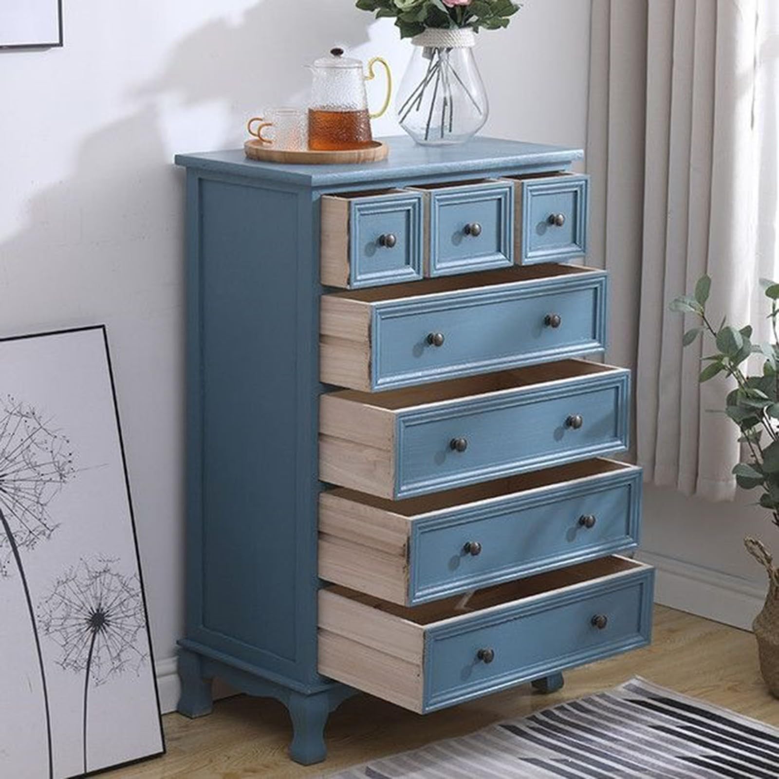 Cómoda, Cajonera con 6 Cajones Organizador Versátil Comoda de Madera Maciza Dormitorio Armario De Almacenamiento Mueble para Ropa No Requiere Ensamblaje ara Recibidor Salón C,80 * 35 * 60CM
