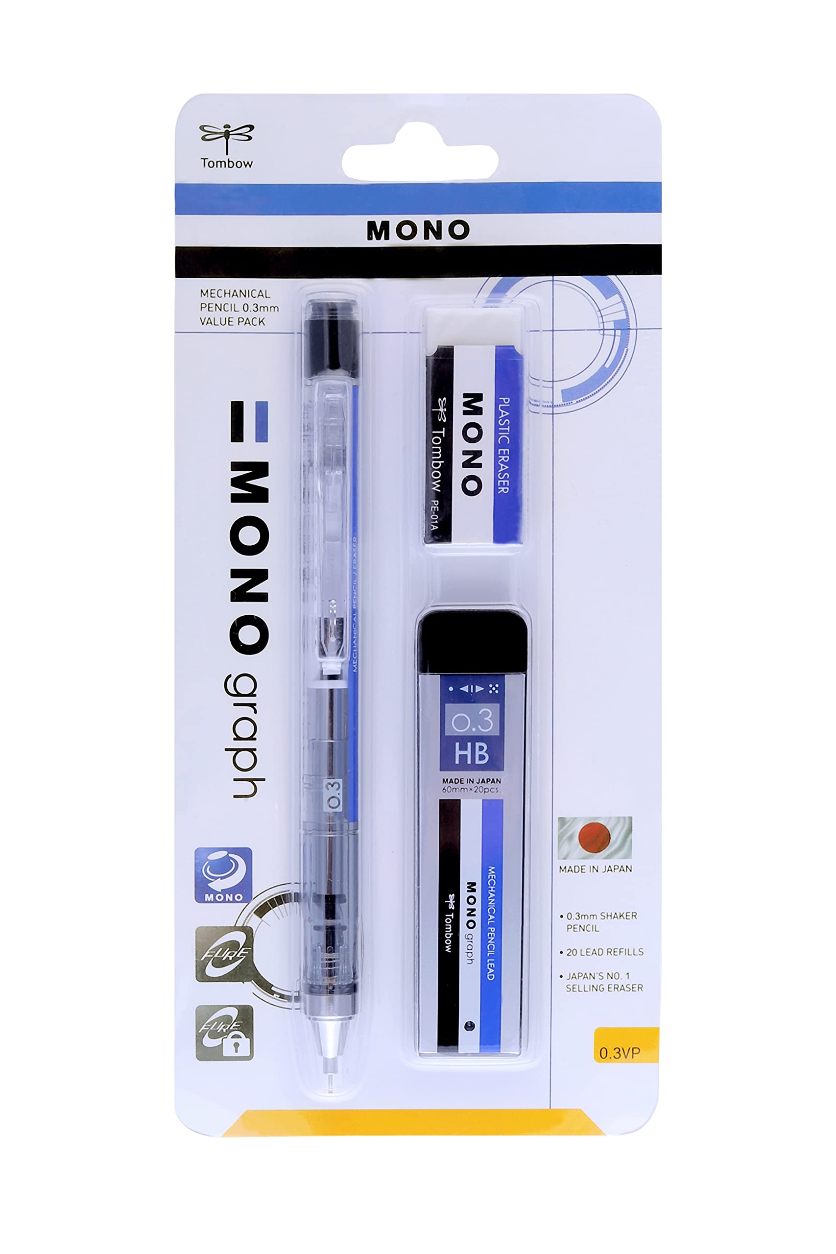 Tombow Mono Graph Mechanical Pencil 0.3mm, with Lead and Eraser- Value Pack, Mono-image-29