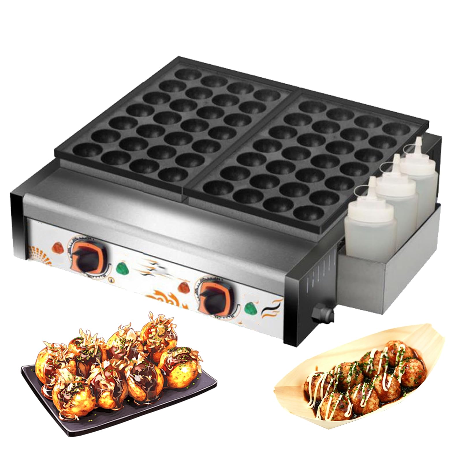 Machine à takoyaki professionnelle 56 trous grill électrique double plaque 3.3 kW