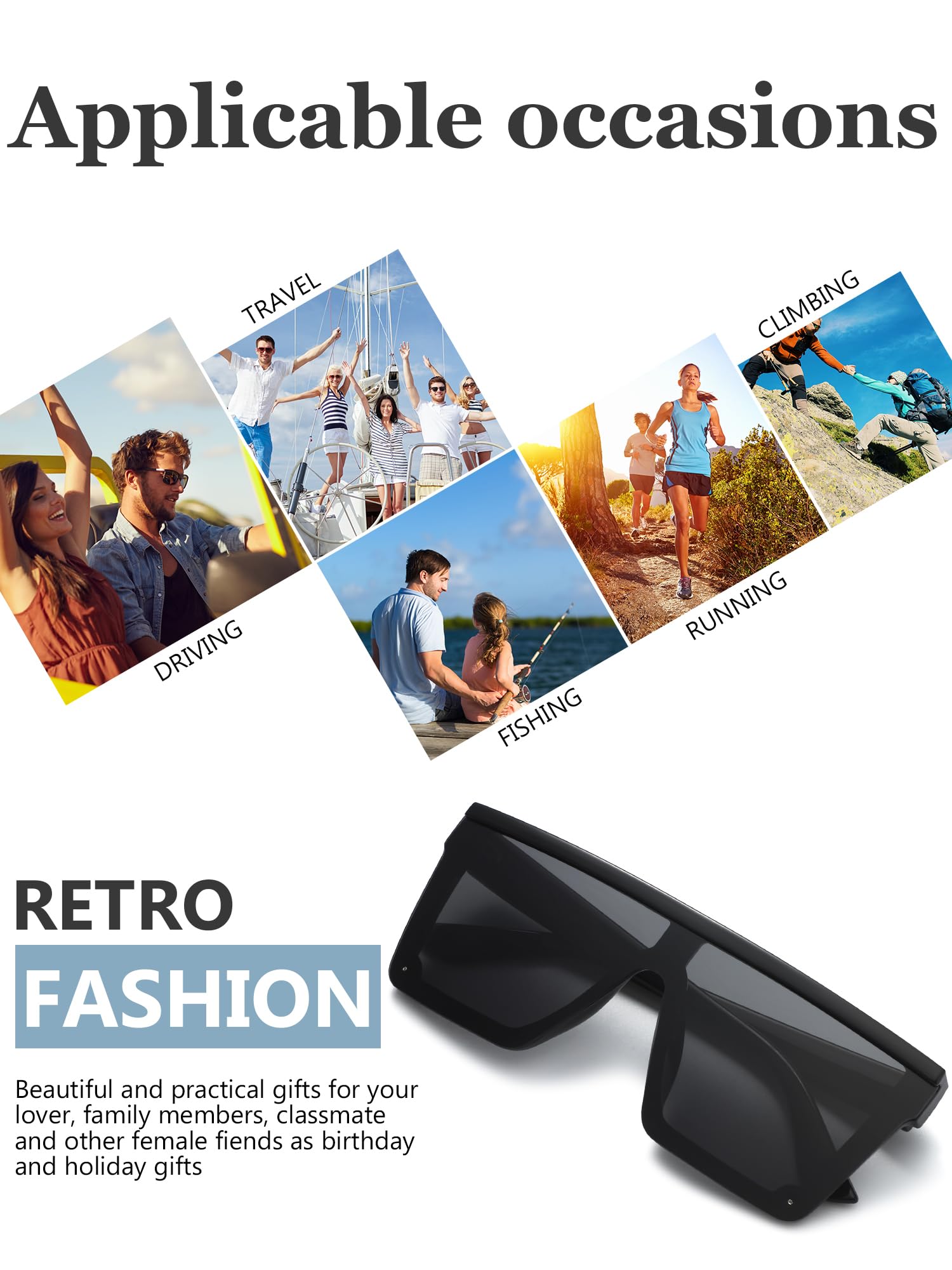 4 pares de lentes de sol de gran tamaño con parte superior plana vintage, gafas de sol cuadradas unisex para mujeres y hombres, Azul hielo, gris, plata, marrón degradado 6