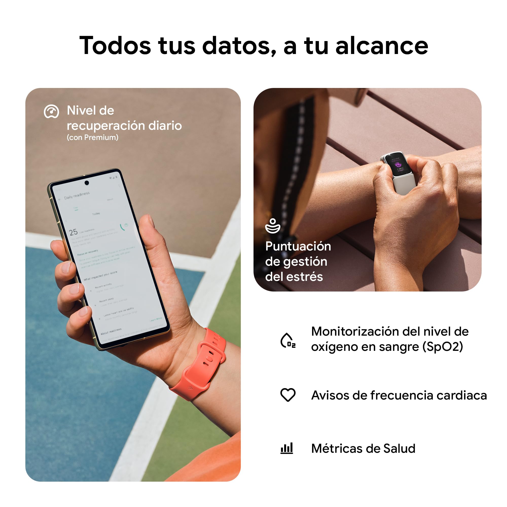 Google Fitbit Charge 6 Pulsera de actividad, 7 días de batería, Google Wallet y Maps, Obsidiana/Aluminio Negro
