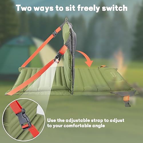 Miniatura 7 de ONTYZZ Asientos de estadio con soporte de respaldo inflable, portátil, plegable, cómodo, cojín impermeable con respaldo para eventos deportivos,