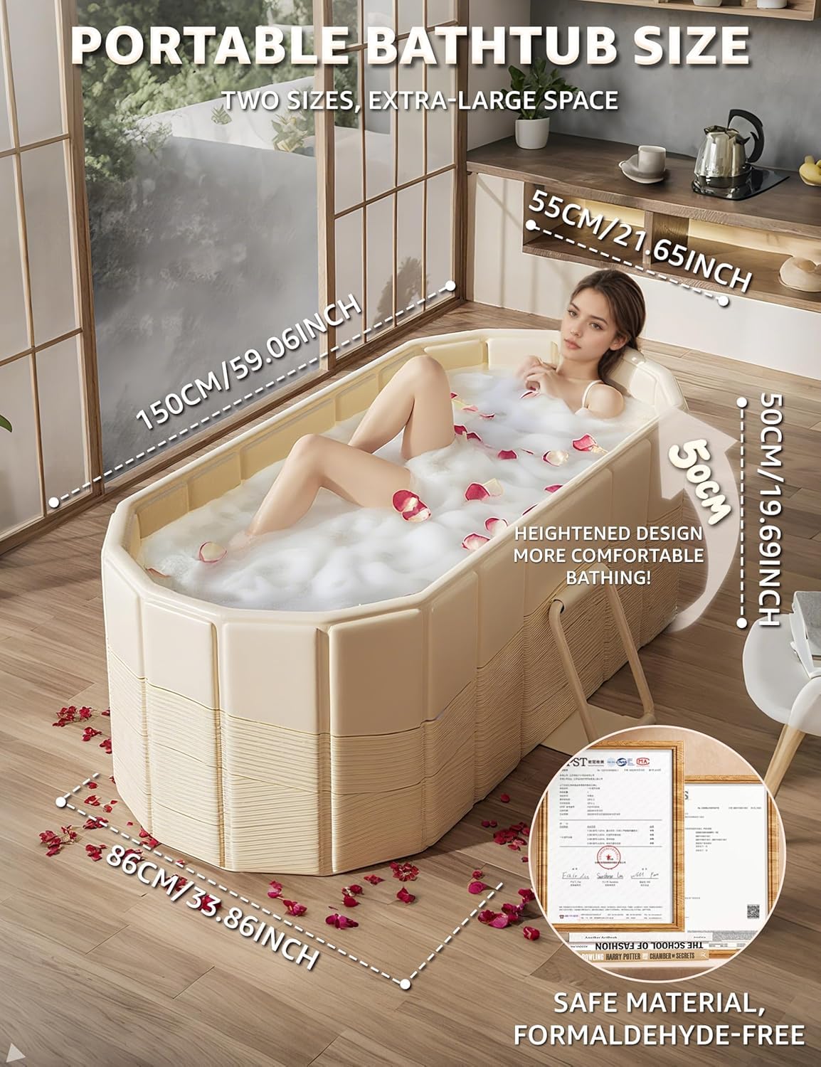 Bañera plegable doble grande de 1,5 m