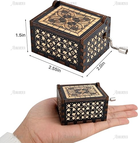 Miniatura 2 de AUEAR, You are My Sunshine - Caja de música de madera con manivela grabada con láser, musical vintage, pequeña, regalo único para cumpleaños, boda,