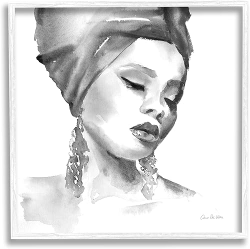 Miniatura 1 de Stupell Industries Pintura de retrato de acuarela suave de mujer con envoltura, diseñada por Aimee Del Valle, arte de pared con marco blanco, 12 x