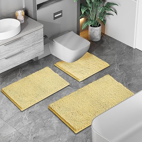 Miniatura 2 de Juego de 2 alfombras de baño de felpilla de felpa antideslizantes, absorbentes, peludas, tapetes para bañera, baño, alfombra de baño lavable para