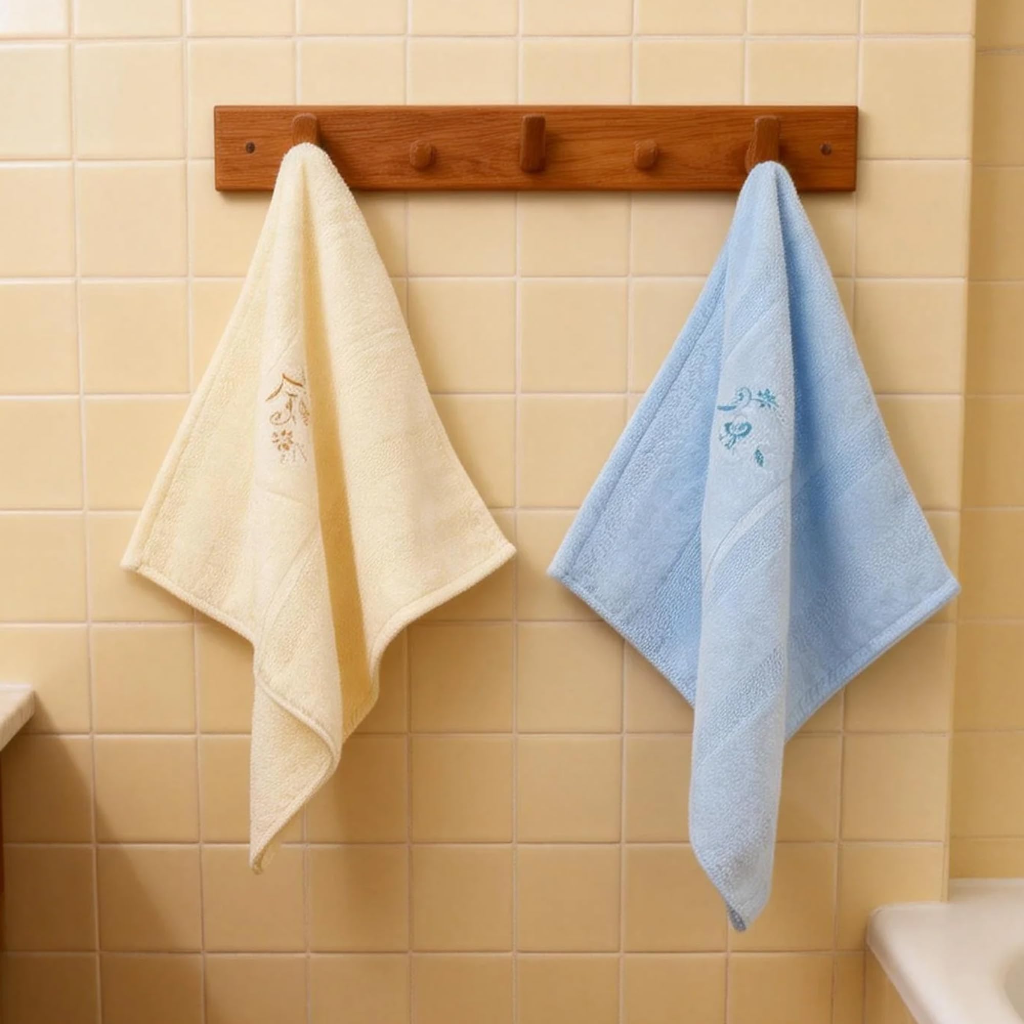 Vie Triomphe Triomphe Depuis 1912 Beige Vie Triomphe Face Flannels Set Of 2 Cotton Washcloths 34X35cm 100% Cotton High-Low Pile Embroidered Soft Absorbent Face Cloths And Blue Bathroom Gift