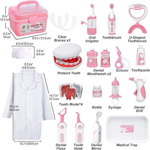 Miniatura 5 de Hydeem Kit de médico de juguete para niños pequeños de 3 a 5 años, 24 piezas con disfraz médico y juego dental, regalo de juego de simulación de