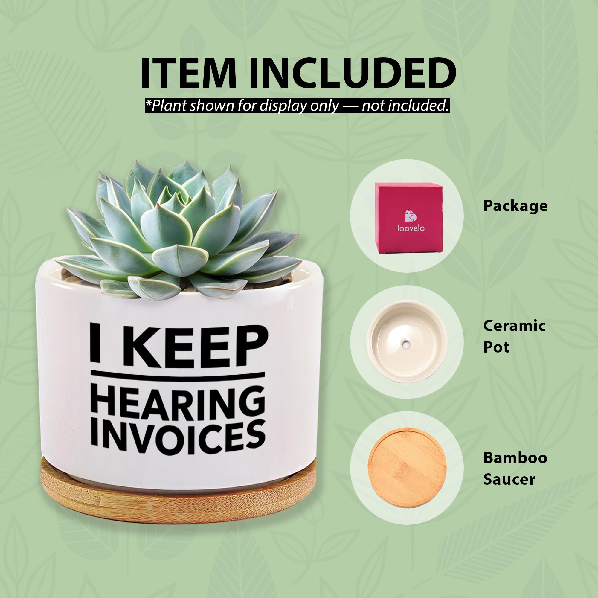 I Keep Hearing Invoices Accountant Gifts for Accounting Student Graduation Gifts CPA Bookkeeper Ceramic Succulent Plant Pot with Bamboo Tray Round Home Office Decor 3.5 Inch White (No Plants)