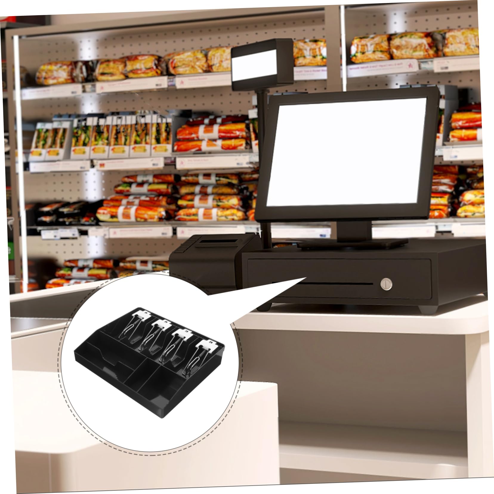 Caja Registradora Negra de 8 Compartimentos para Supermercado