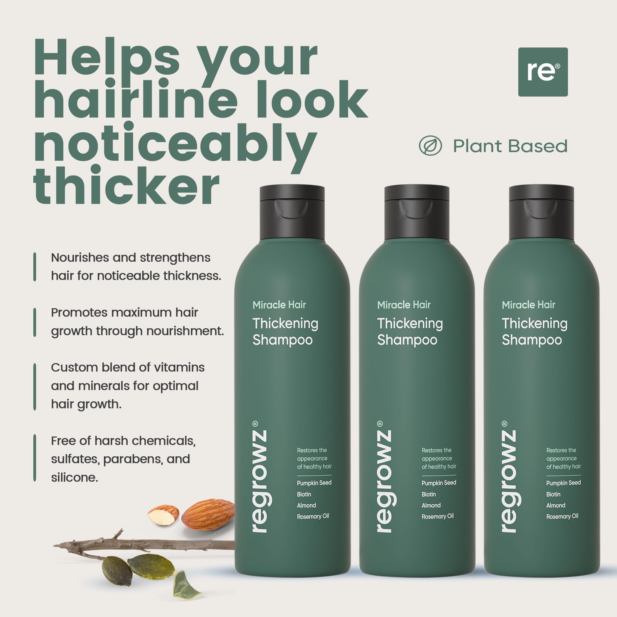Regrowz Hair Thickening Shampoo 225ml x3, Biotin Hair Growth Shampoo for Women & Men, DHT Blocker & Sulphate Free - Image 3