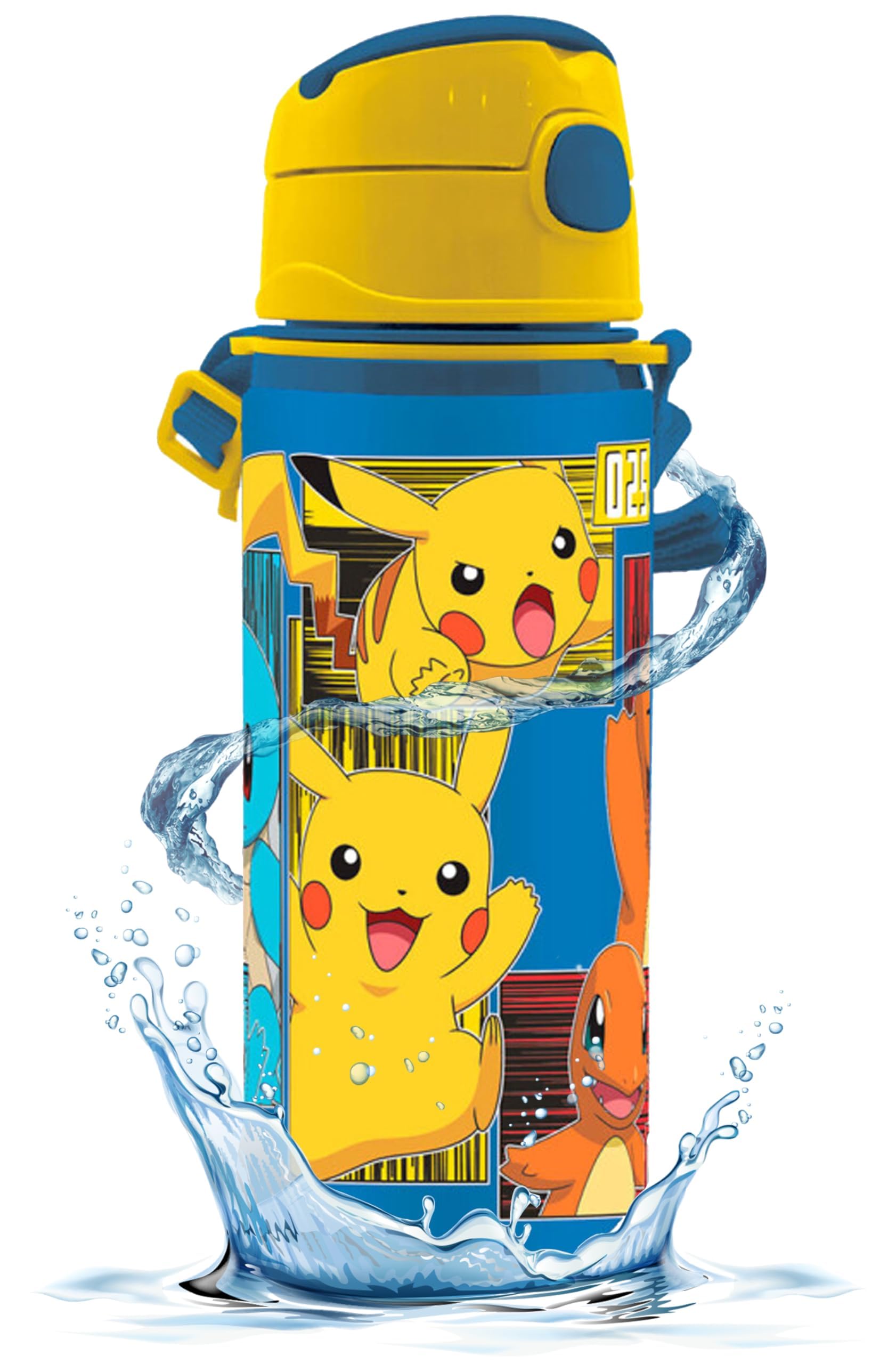Srv Hub Boys Pokemon Pokémon Kids Water Bottle 600Ml – Aluminium Leak Proof Drinking Bottle With Straw, Bpa Free Reusable Metal Sports Bottle For & Girls, School, Travel & Back To School
