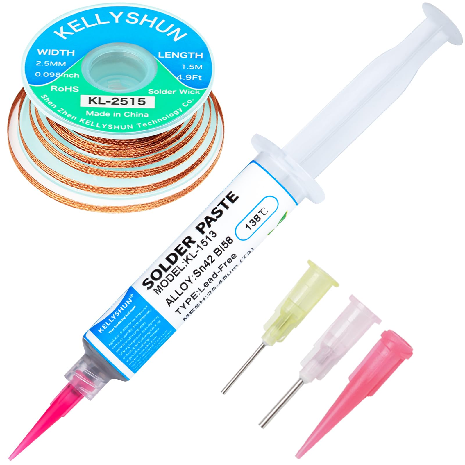 KELLYSHUN KL-652 Flussmittel Löten,KL-1551 Lötpaste und KL-2530 Entlötlitze 3 IN 1 Für BAG,SMT,IC,LED,PCB Elektronik Löten