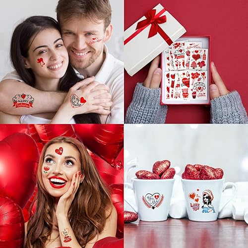 Miniatura 6 de Más de 50 tatuajes de corazón de San Valentín para niñas mujeres y niños 10 hojas de amor de Cupido diseño romántico de San Valentín calcomanías de