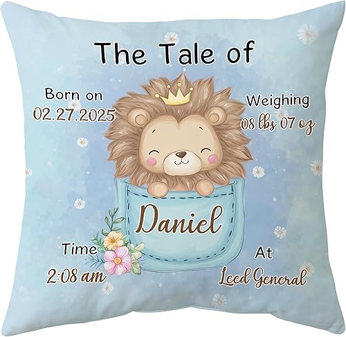 Vista 64 de Hyturtle Almohada personalizada con anuncio de nacimiento para niños (inserto incluido), regalo para bebé niño, almohada de estadísticas