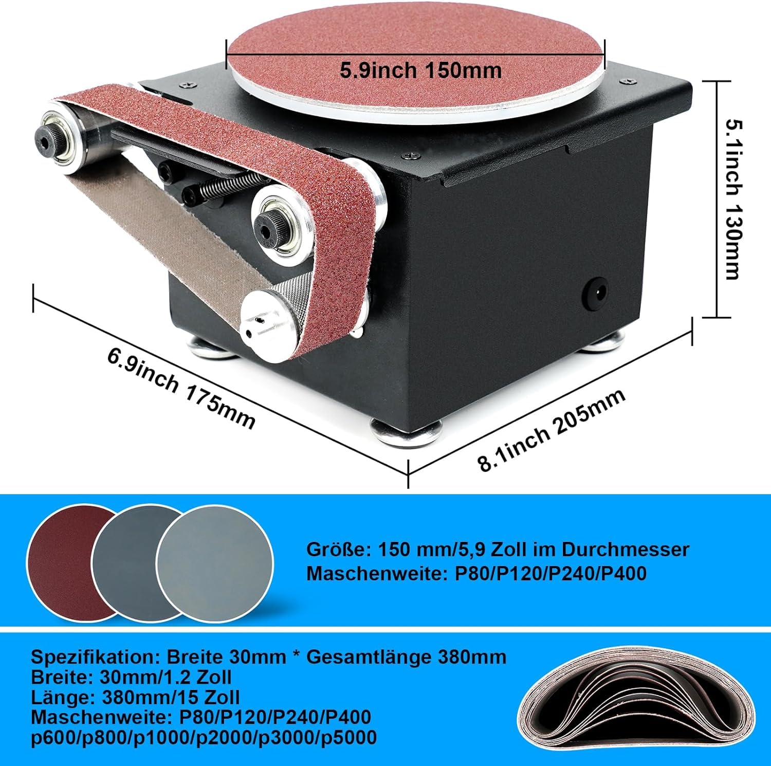 Levigatrice A Nastro E Disco 350W - Con 10 Dischi E 10 Nastri Abrasivi, Per Legno E Metallo