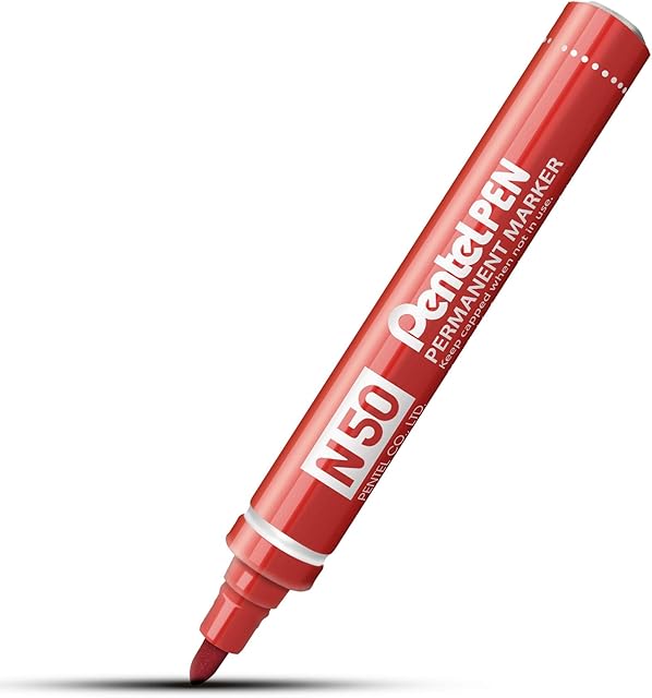 Pentel N50 Permanent Marker Bullet Tip with Aluminium Barrel Waterproof Ink - Red
