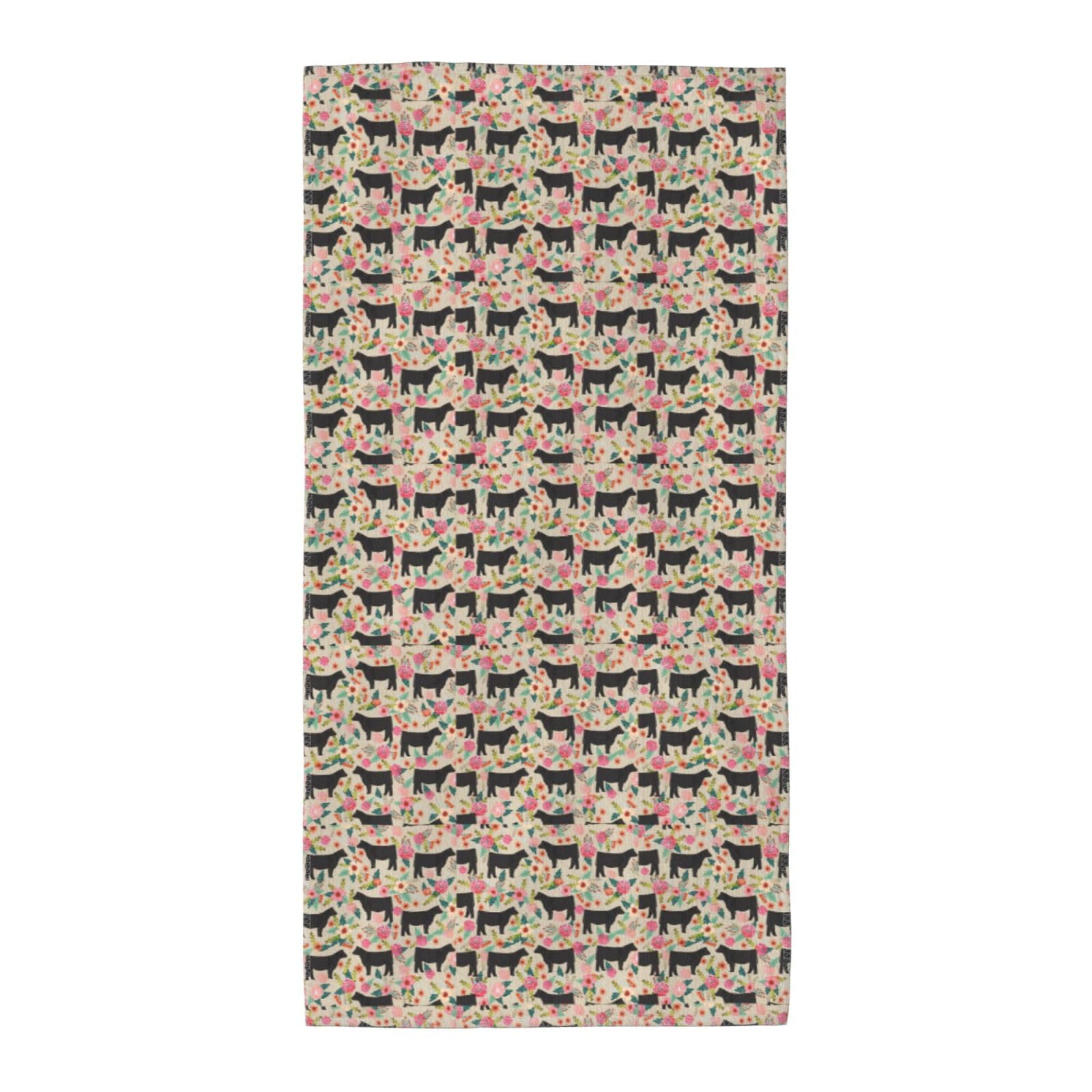 SDEGTHO Pink Flower Show Steer Cows Cattle Soft Absorbent Long Towel For Gym Sports Picnic Leisure Use