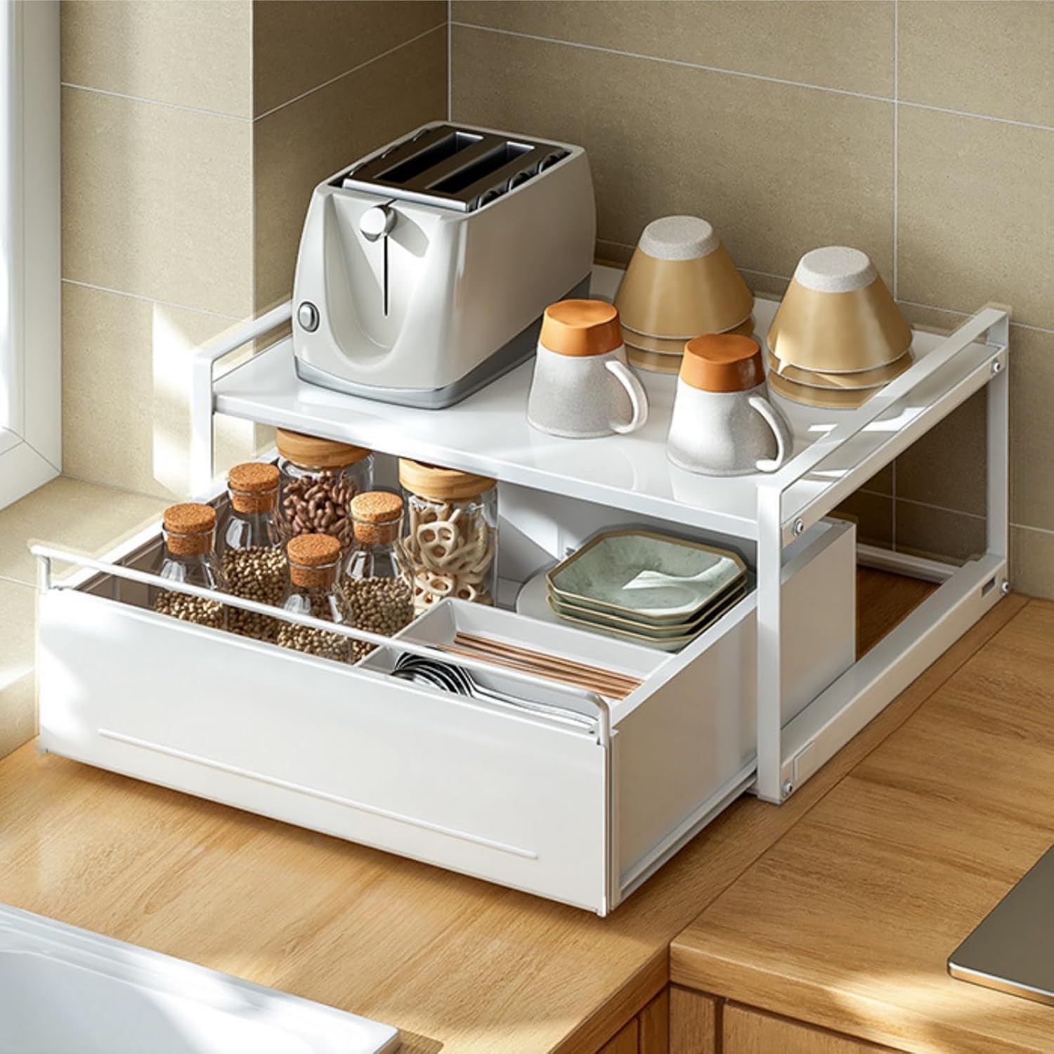 Amazon.co.jp: レンジ上ラック キッチン トースターラック コップ 収納