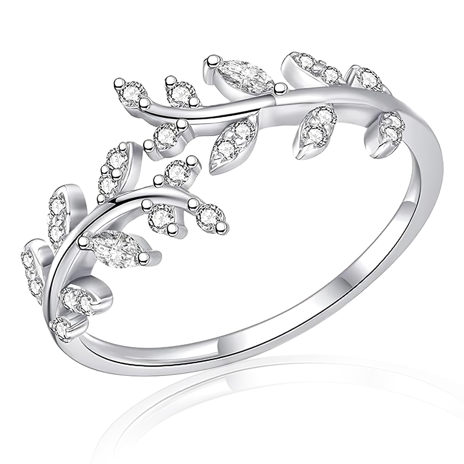 925 Sterling Silver Open Rings, Adjustable Personalised Finger Wrap Around Leaves Promise Ring, Stylish Bling Rhinestones Silver Jewelry for Women Girls, Chic Gifts for Mother, Girlfriends, Sister,etc