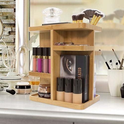 Miniatura 8 de Sorbus Organizador de cosméticos de bambú de 360, carrusel de almacenamiento multifunción para maquillaje, artículos de tocador y más, ideal para