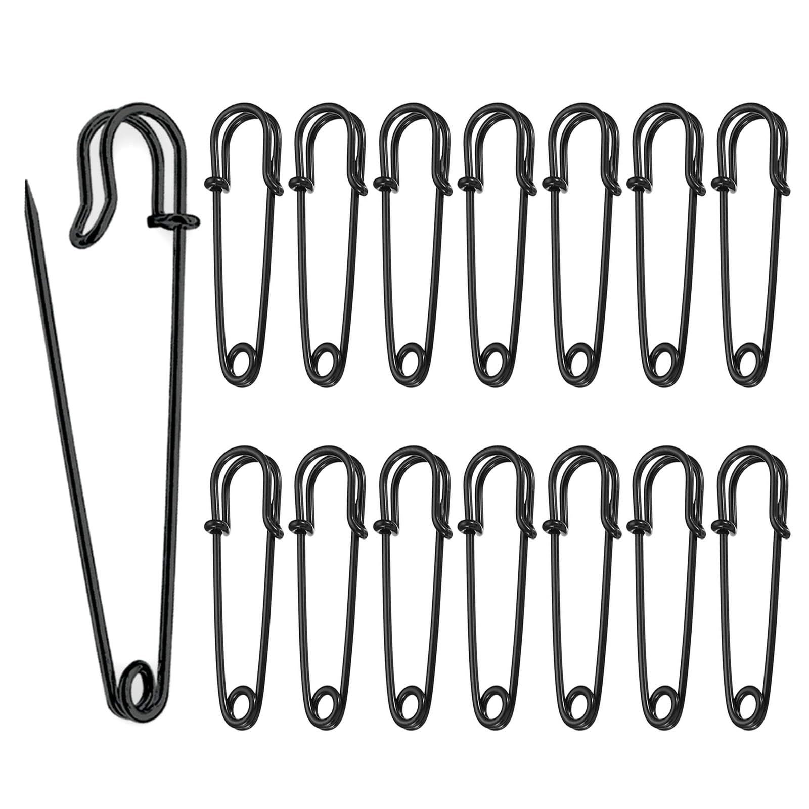 Yevon Black 15Pcs Large Safety Pins Set – 75Mm Heavy Duty Pins For Sewing & Crafts – Big Safety Pin For Clothes, Quilts, Thick Blankets – Strong Steel Kilt Pin For Diy, Upholstery & Repairs