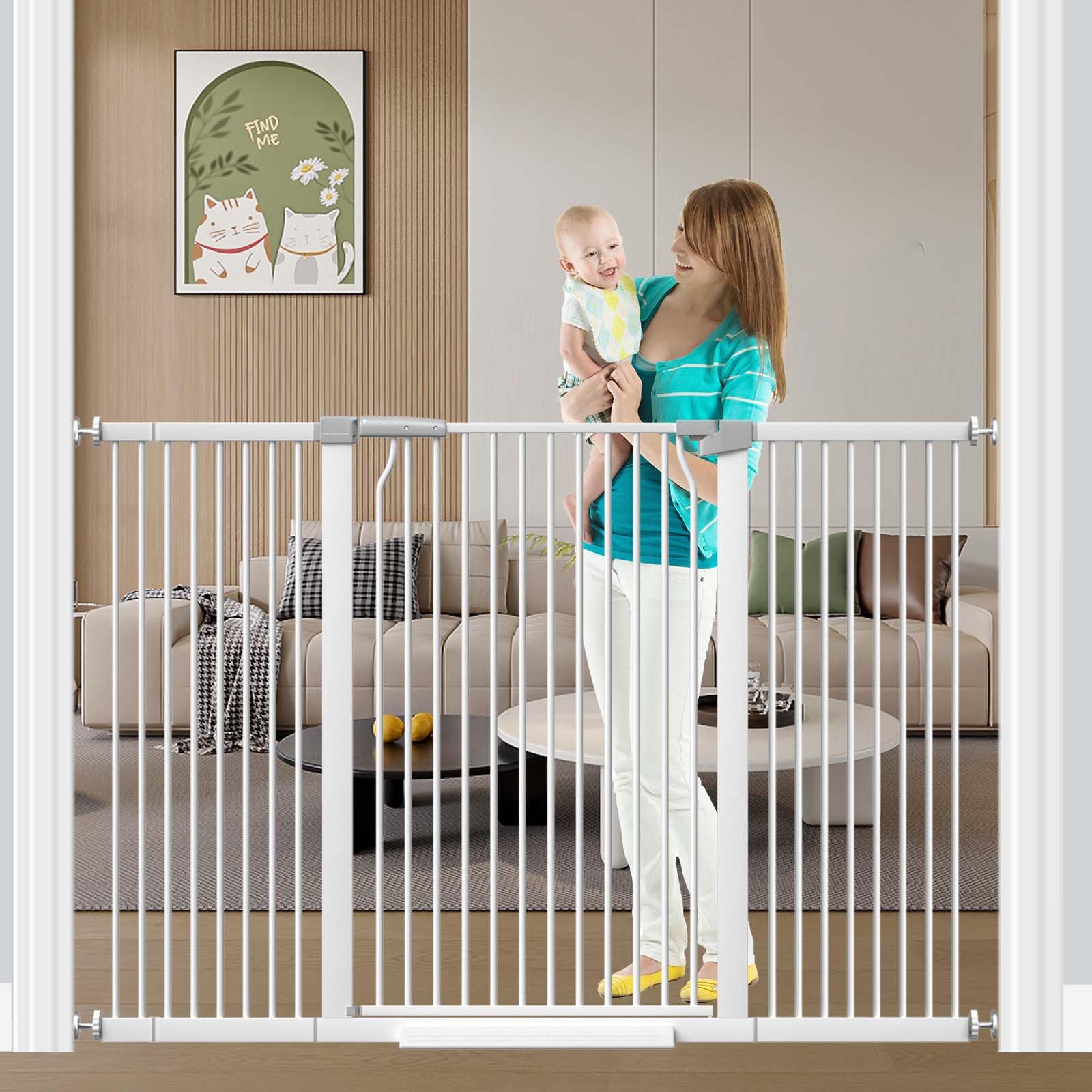 Fairy Baby 40.5" Extra Tall Pet Gate for Doorway, 60.3"-65.7" Extra Wide Dog Gate for Stairs, Metal Auto Close Safety Child Toddler Gate, Pressure