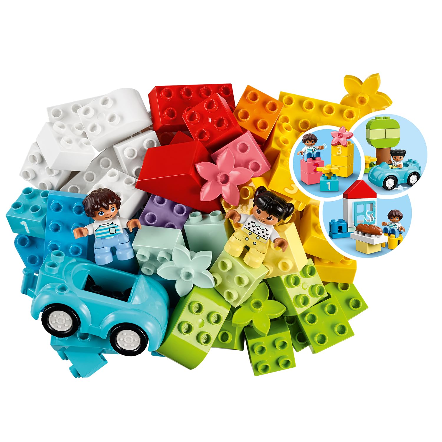 LEGO DUPLO Brick Box - Educational Stacking Toys for 1+ Year Old Boys & Girls - incl. Colourful Number Bricks, a Car & 2 Figures, plus Toy Storage - 10913