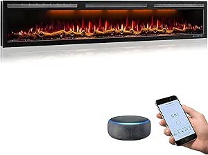 95 Inch WiFi Electric Fireplace Heater, Recessed or Wall Mounted, Ultra‑Slim 5.51
