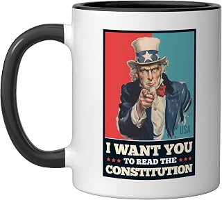 Read The Constitution Patriotic Study The US Constitution Ceramic Mug, Black/White