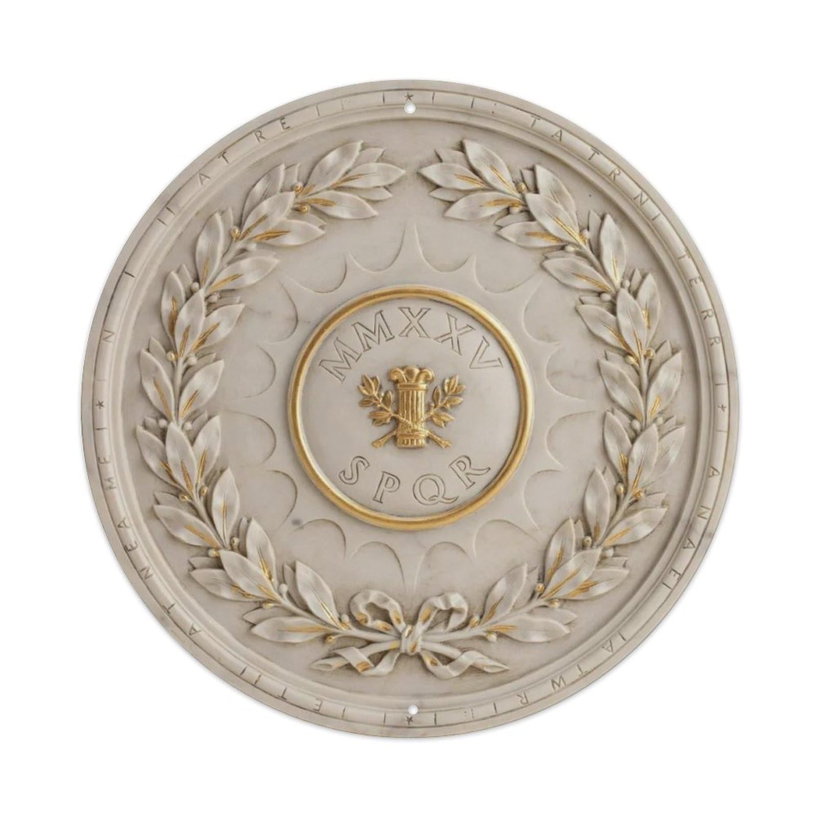 Greek Olive Owl 3D Marble Gold Round Metal Tin Sign Plaque