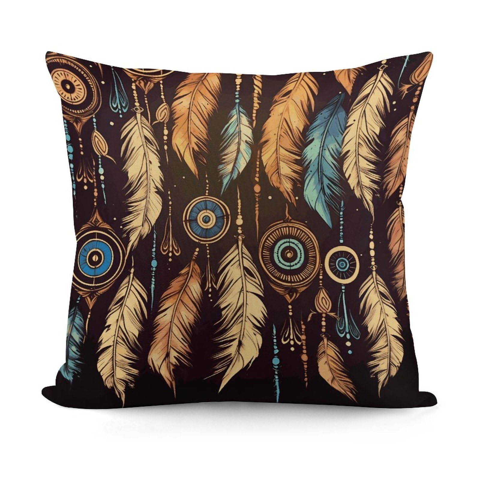 VstaDank Vintage Ethnic Tribal Feather Throw Pillow Covers 18x18 Inch Soft Couch Home Decor Cushion Cover Comfortable Plush Square Cushion Case Farmhouse Decorative Pillowcase for Living Couch