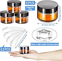 Vista 2 de MotBach 6 Pack de tarros de vidrio ámbar de 1 oz con tapas, tarros pequeños de vidrio de 1 onza con tapas y forros interiores, tarros redondos