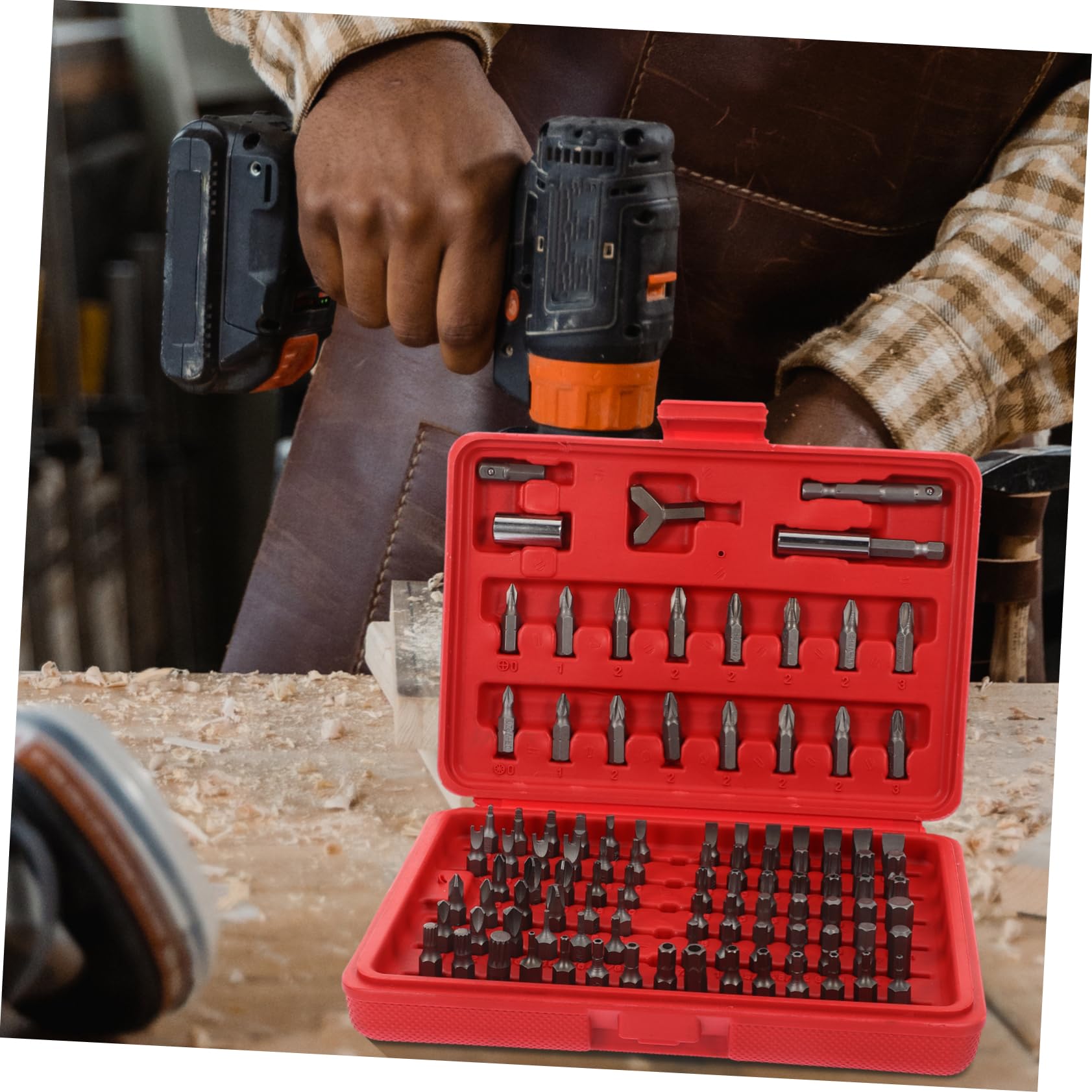 Hemobllo Set di Punte Cacciavite di Precisione 100 Pezzi Acciaio Rosso | Custodia Sagomata Inclusa, Lega Chrome-vanadium, Assortimento Completo per Utensili Elettrici