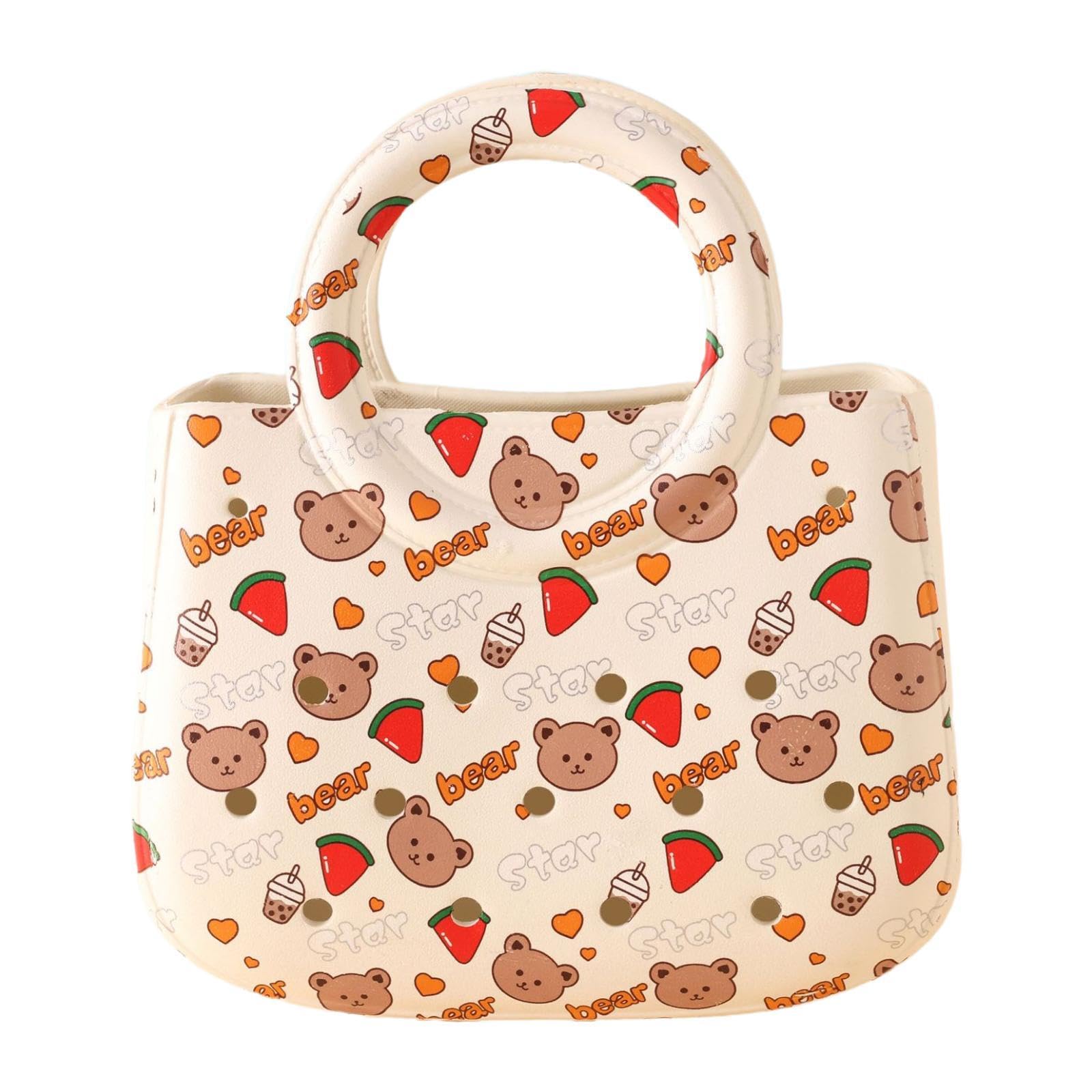 Borsa Mare Donna Borsa Spiaggia Impermeabile Borsa Cartoon Manico EVA Creativa Borsa con Fori Regalo Traspirante Adatta a Piscina Barca Viaggi, Orso Anguria