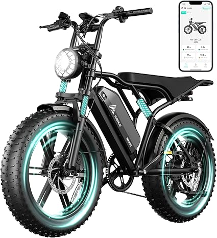 TST Electric Bike for Adults 1500W Peak 20" Fat Tire All-Terrain E-Bike 60/110 Miles 28MPH Electric Dirt Bike for Road Sand Mountain Snow - 48V 15/25AH Battery Powered Electric Motorcycle
