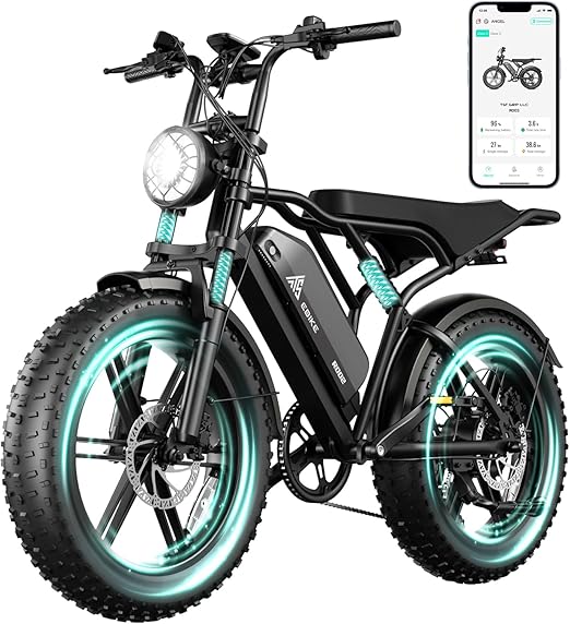TST Electric Bike for Adults 1500W Peak 20" Fat Tire All-Terrain E-Bike 60/110 Miles 28MPH Electric Dirt Bike for Road Sand Mountain Snow - 48V 15/25AH Battery Powered Electric Motorcycle