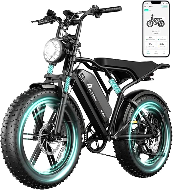 TST Electric Bike for Adults 1500W Peak 20" Fat Tire All-Terrain E-Bike 60/110 Miles 28MPH Electric Dirt Bike for Road Sand Mountain Snow - 48V 15/25AH Battery Powered Electric Motorcycle