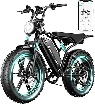 TST Electric Bike for Adults 1500W Peak 20" Fat Tire All-Terrain E-Bike 60/110 Miles 28MPH Electric Dirt Bike for Road Sand Mountain Snow - 48V 15/25AH Battery Powered Electric Motorcycle
