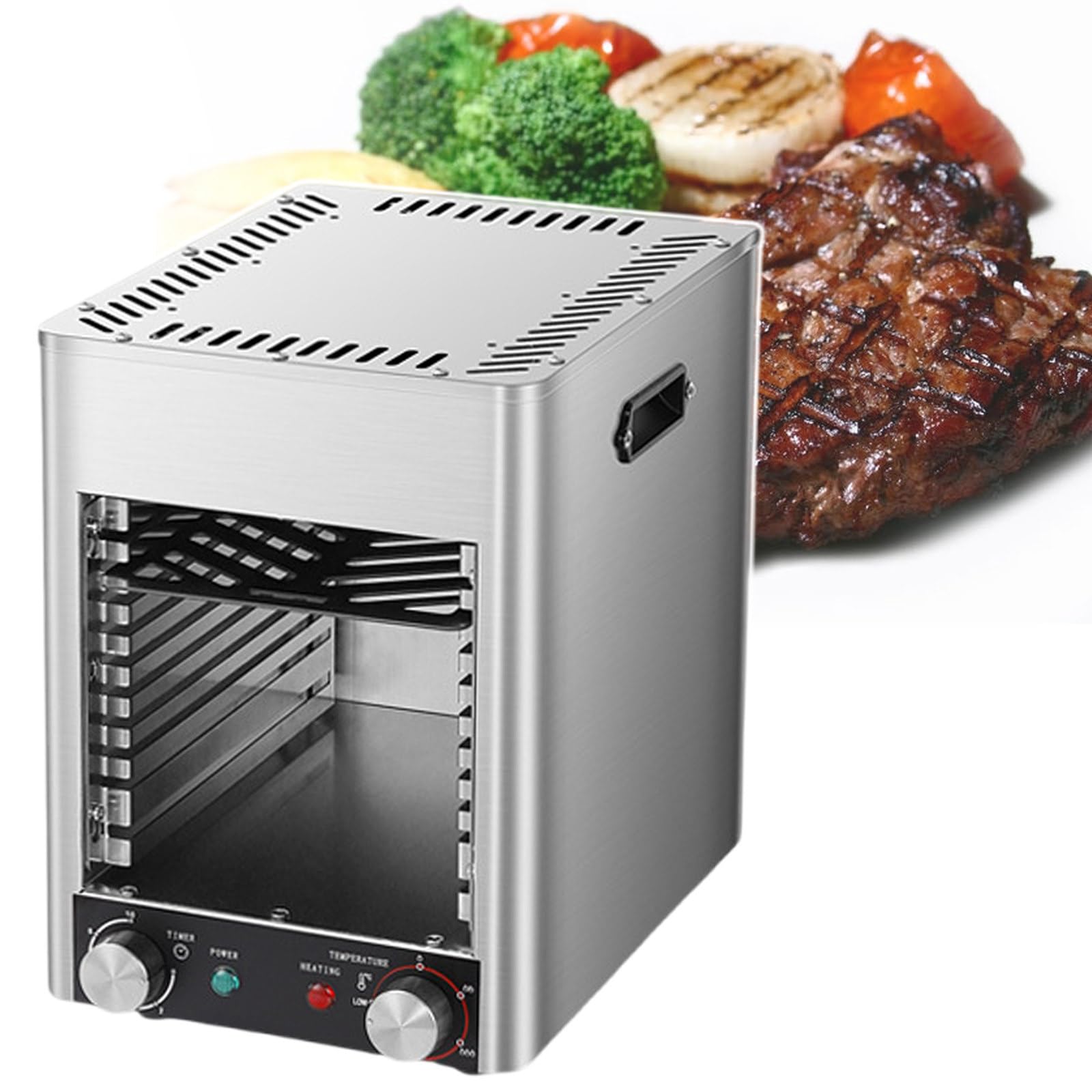 1700-Watowy Elektryczny Grill Do StekóW, Grille Kontaktowe Do StekóW, Z 10-Warstwowym Grillem/Regulowana Temperatura Czasu/Maksymalna Temperatura 800℃,110V