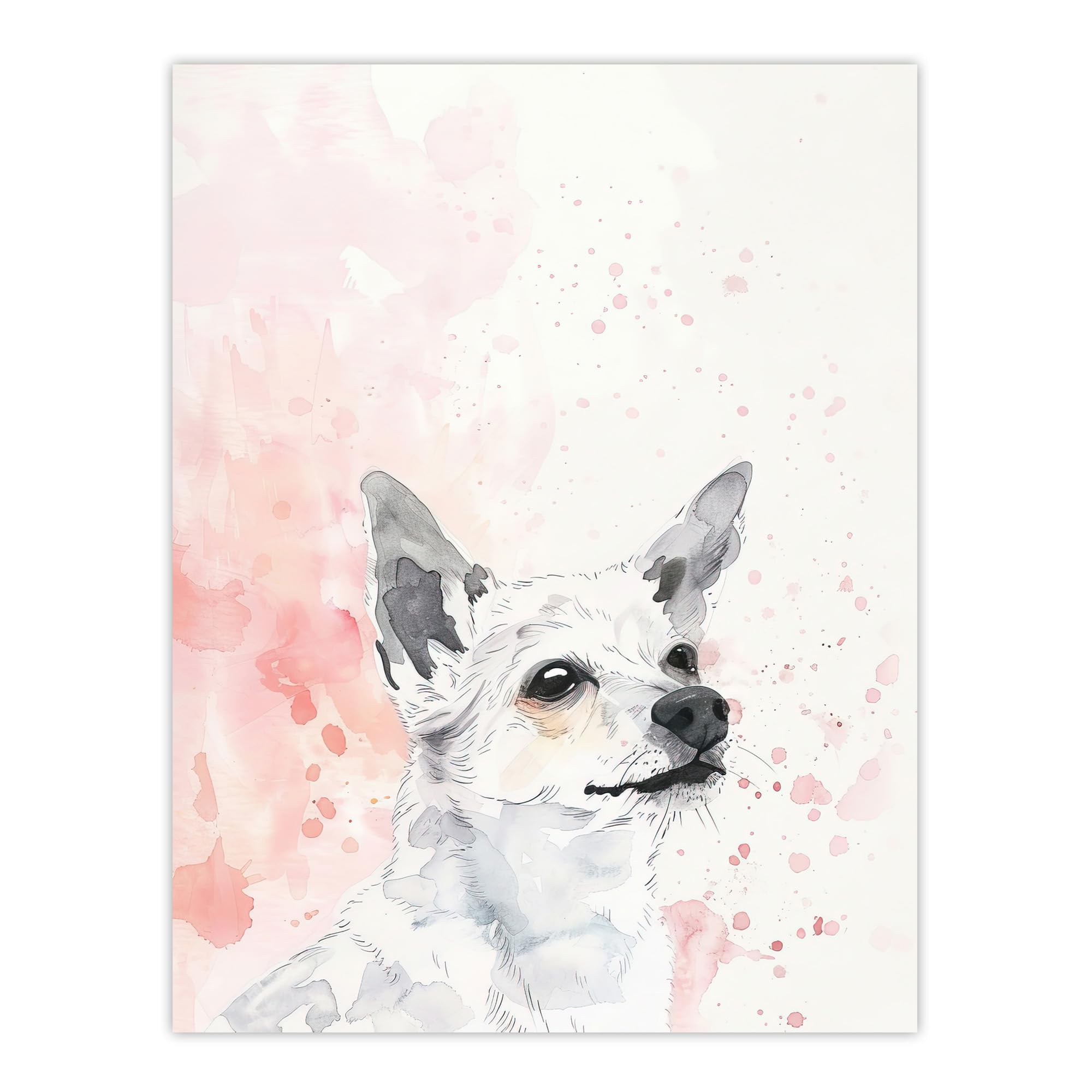 Artery8 Watercolour Chihuahua Dog Lover Wall Art Print - Pink Pastel - White - W18" x H24"