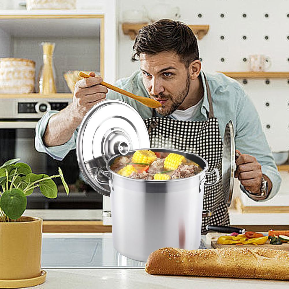AIZYR Olla Sopera Olla Sopera De Acero Inoxidable 304, Olla Sopera Resistente con Tapa Olla De Cocción Compatible con Inducción para Sopa, Mariscos Y Arroz,20CM*20CM
