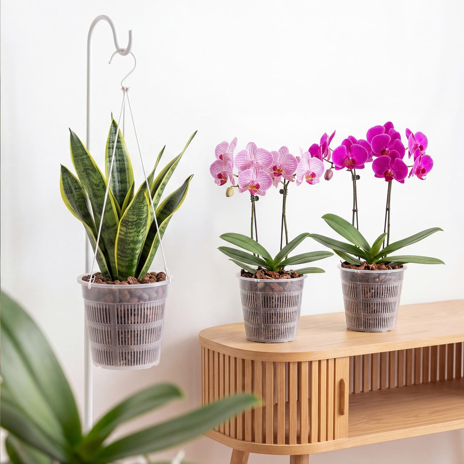 9 Pièces Pots à Orchidées Transparents en Plastique avec Trous de Drainage, 11/14/16 cm, Lot de Pots de Fleur pour Plantes d'Intérieur, Balcon, Bureau et Extérieur