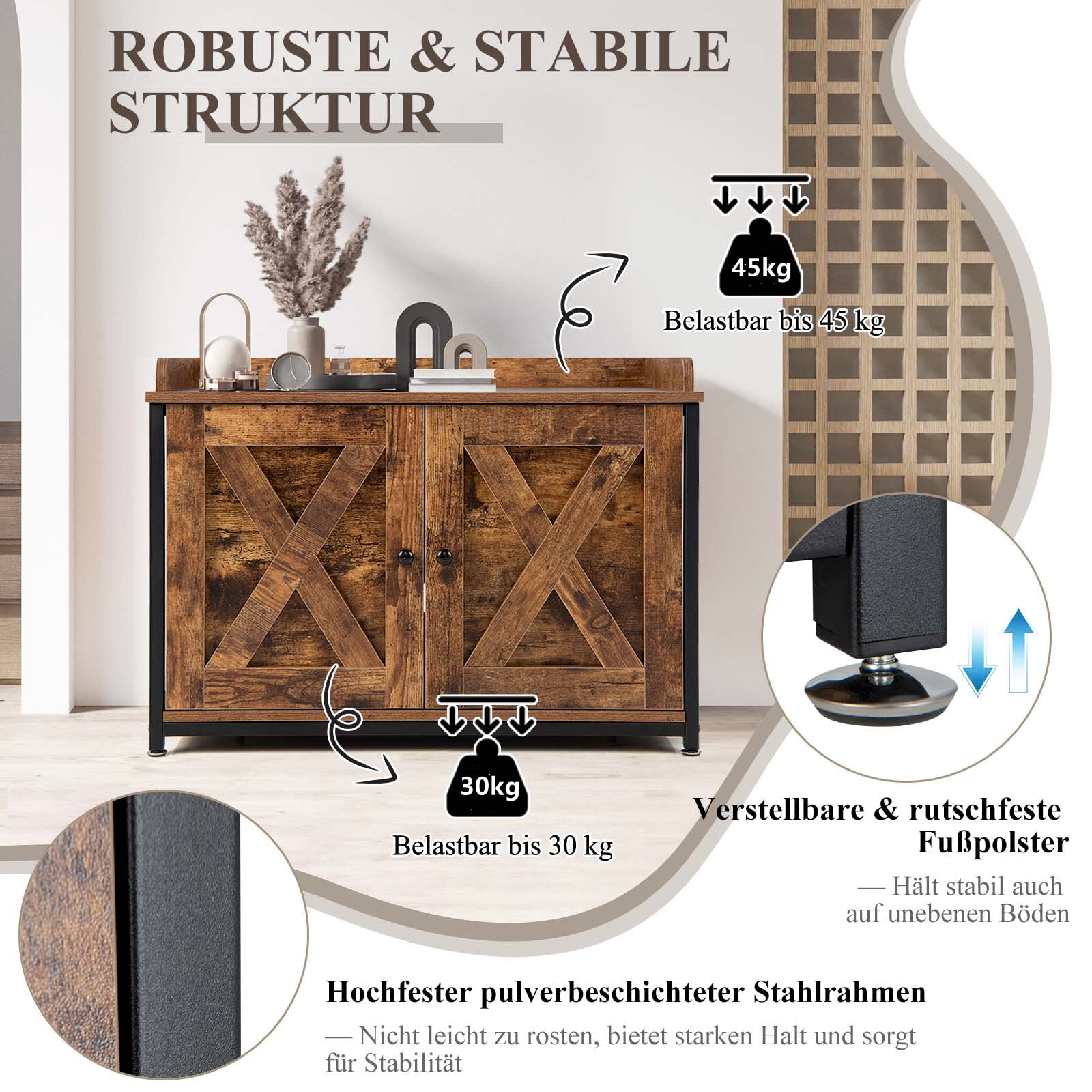 COSTWAY Katzenschrank Katzentoilette, Katzenhaus mit 2 Türen & Eingang, Katzenhöhle Katzenklo Schrank, für Katzen Hunde Haustier, Haustierbox Haustierkiste, Beistelltisch Katzenmöbel, Vintage Braun