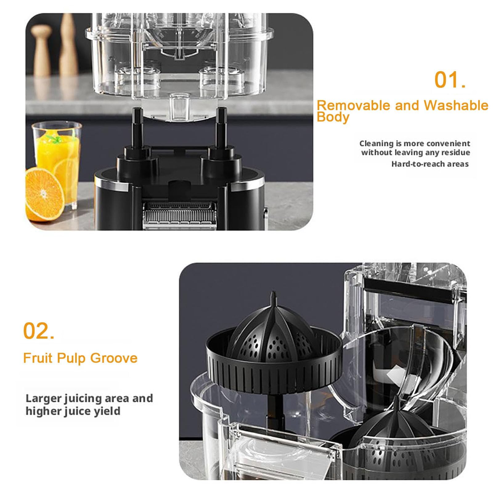 Exprimidor De Cítricos Automático De Doble Cabezal, Exprimidor Cítricos | Juice Maker con motor de 18000 Rpm, extractor de jugo inalámbrico de 2 velocidades para naranjas, limones y limas(Black)